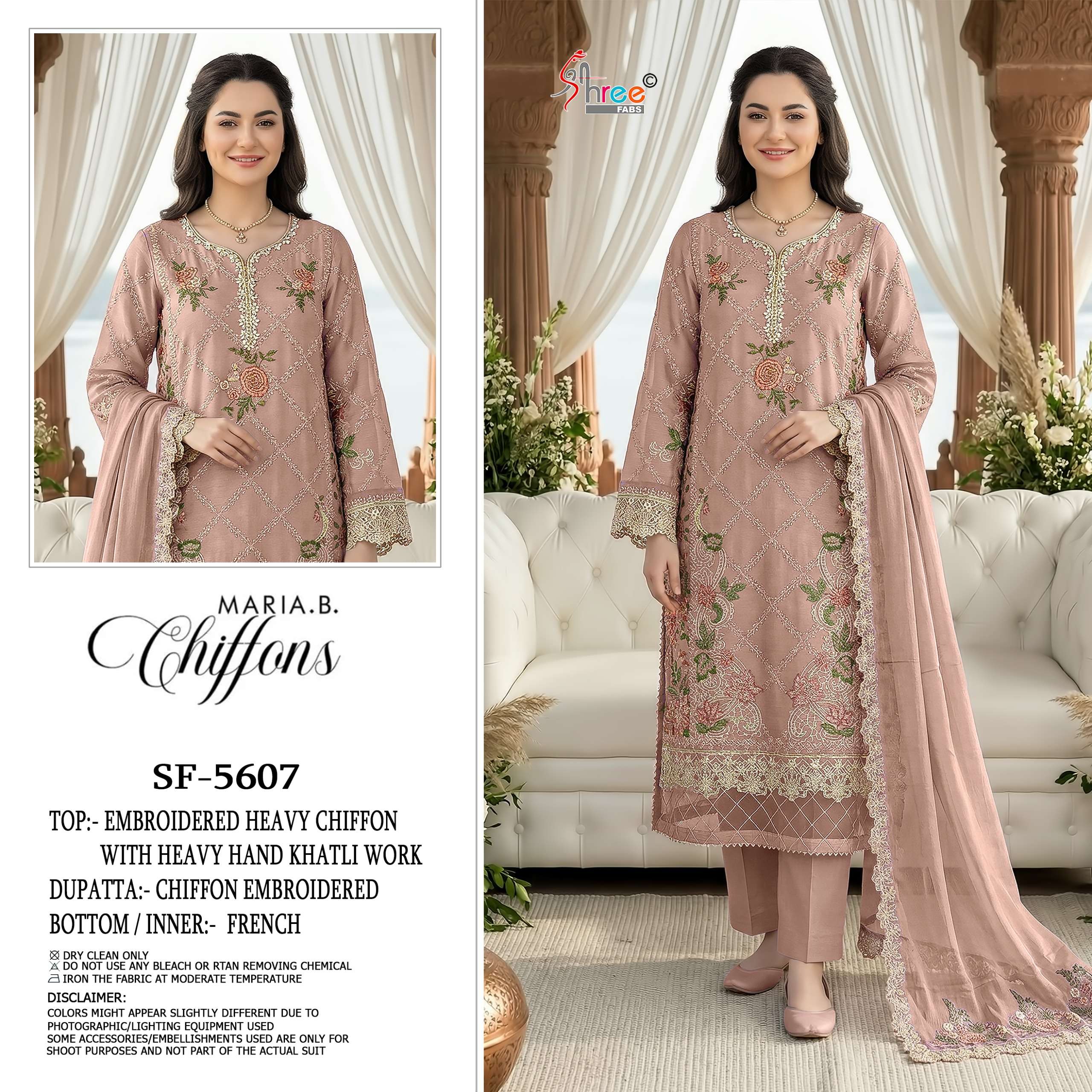 SHREE FABS SF 5607 COLOR CHIFFON HAND KHATLI & LATKAN SUIT FOR UNSTITCH SET WHOLESALE